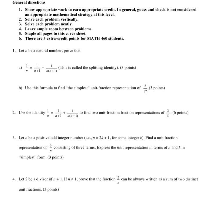 General Directions 1 Show Appropriate Work To Earn Appropriate Credit In General Guess And Check Is Not Considered An 1