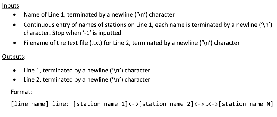 1 Write A Function To Ask User For The Name Of Line 1 E G Island After That Ask User For Names Of Stations On Lin 2