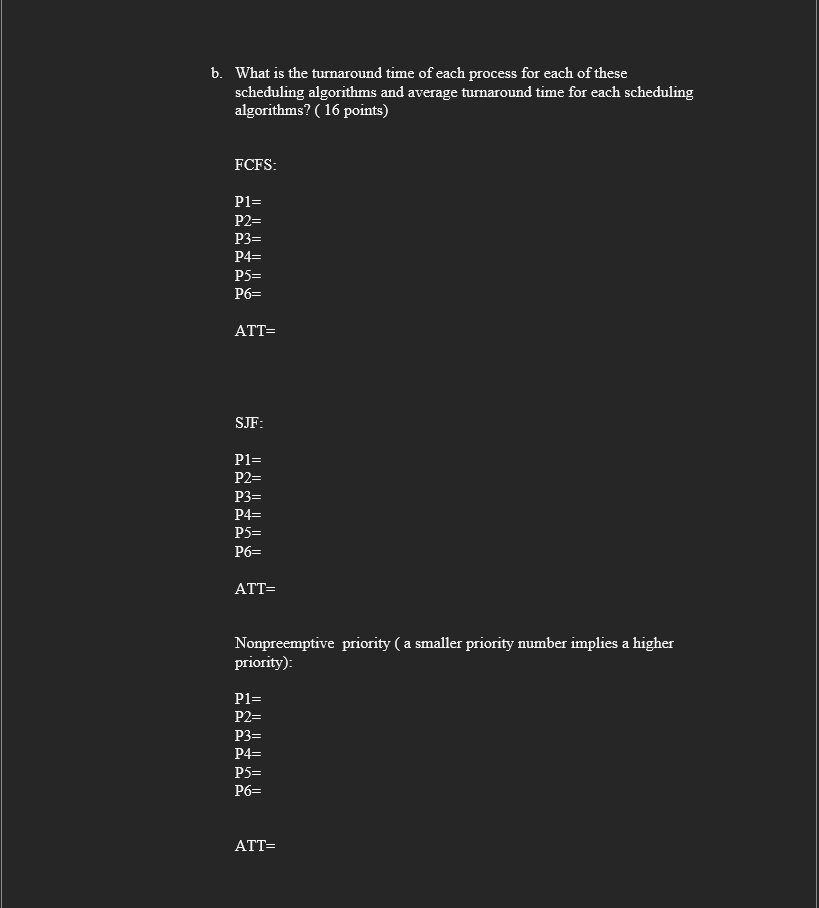 B What Is The Turnaround Time Of Each Process For Each Of These Scheduling Algorithms And Average Turnaround Time For E 1