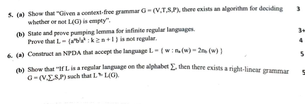 3 3 4 5 A Show That Given A Context Free Grammar G V 1 S P There Exists An Algorithm For Deciding Whether Or N 1