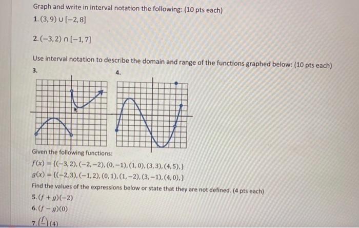 Graph And Write In Interval Notation The Following 10 Pts Each 1 3 9 2 8 2 3 2 N 1 71 Use Interval Notation 1