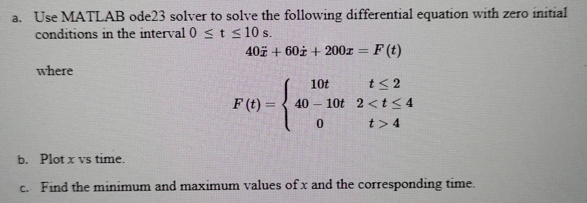 A Use Matlab Ode23 Solver To Solve The Following Differential Equation With Zero Initial Conditions In The Interval 0 1