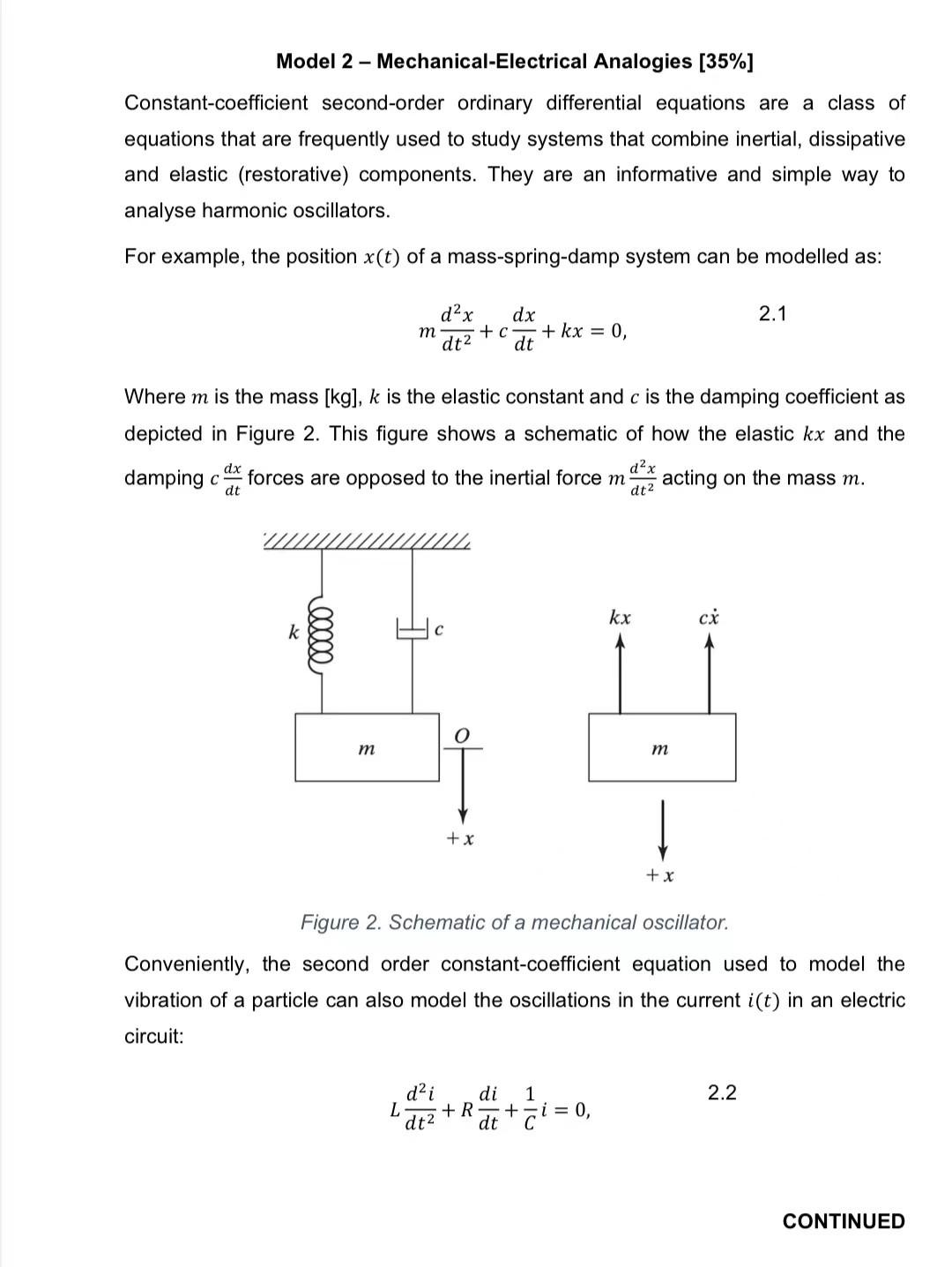 Model 2 Mechanical Electrical Analogies 35 Constant Coefficient Second Order Ordinary Differential Equations Are A 1