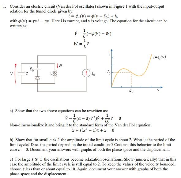 1 Consider An Electric Circuit Van Der Pol Oscillator Shown In Figure 1 With The Input Output Relation For The Tunnel 1