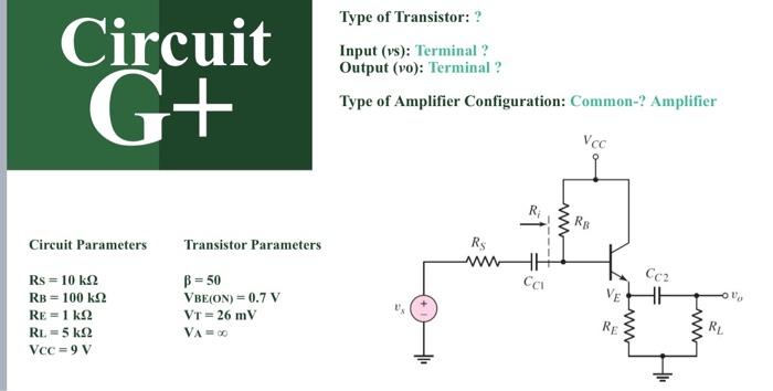 Type Of Transistor Input Vs Terminal Output Vo Terminal Circuit G Type Of Amplifier Configuration Common 1