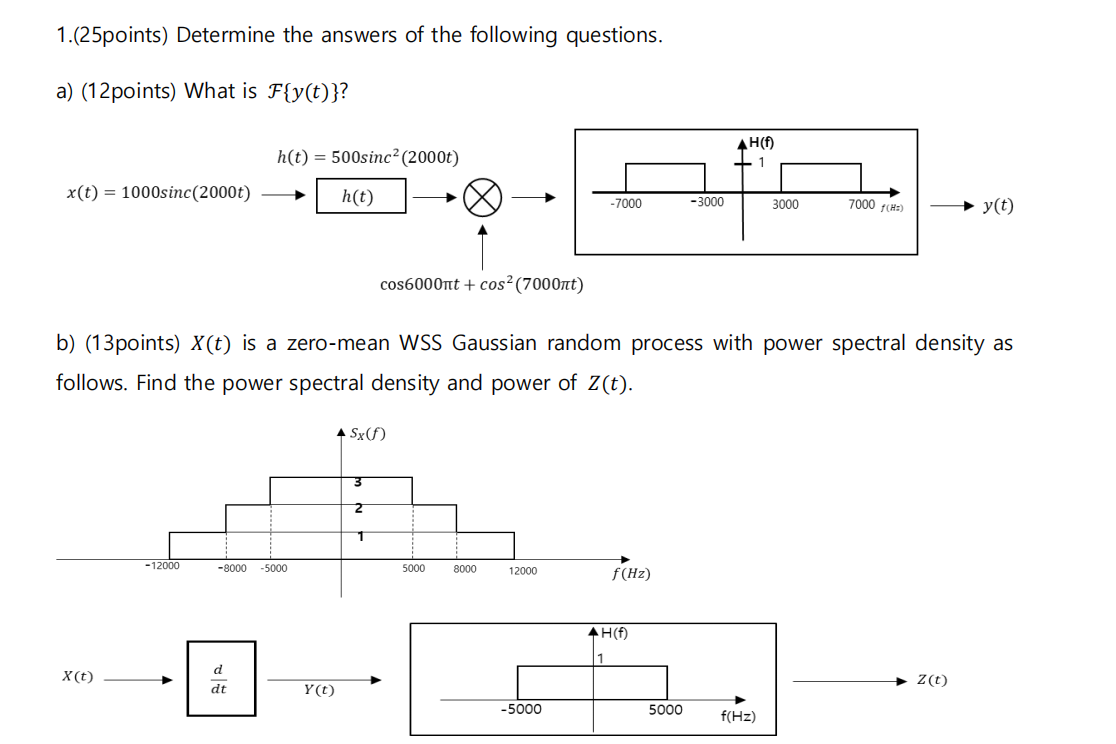 1 25points Determine The Answers Of The Following Questions A 12 Points What Is F Y T H T 500sinca 2000t H 1