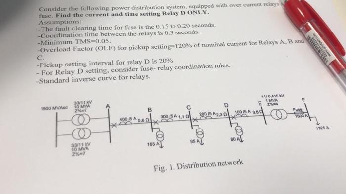 Consider The Following Power Distribution System Equipped With Over Current Relays Fuse Find The Current And Time Sett 1