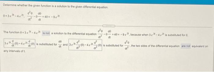 Determine Whether The Given Function Is A Solution To The Given Differential Equation Do 0 331 42 40 9221 Di 00 0 Dt T 1