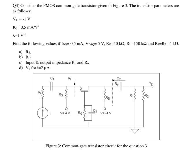 3 Consider The Pmos Common Gate Transistor Given In Figure 3 The Transistor Parameters Are As Follows Vtp 1 V Kr 0 1