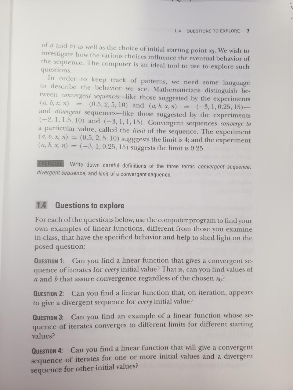 1 4 Questions To Explore 7 Of A And B As Well As The Choice Of Initial Starting Point Xo We Wish To Investigate How Th 1