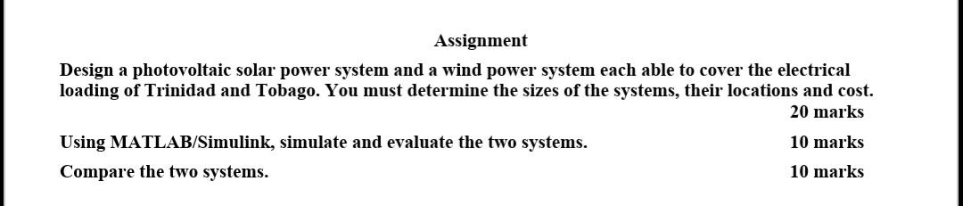 Assignment Design A Photovoltaic Solar Power System And A Wind Power System Each Able To Cover The Electrical Loading Of 1
