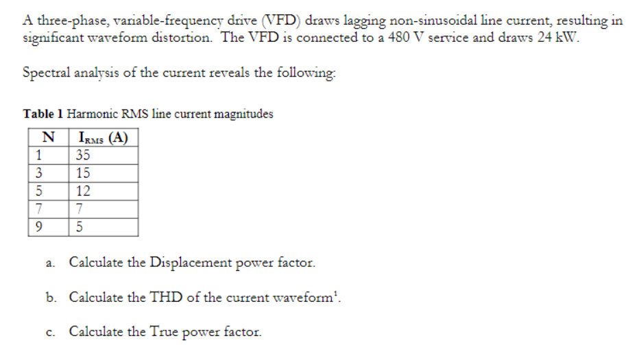 A Three Phase Variable Frequency Drive Vfd Draws Lagging Non Sinusoidal Line Current Resulting In Significant Wavefo 1