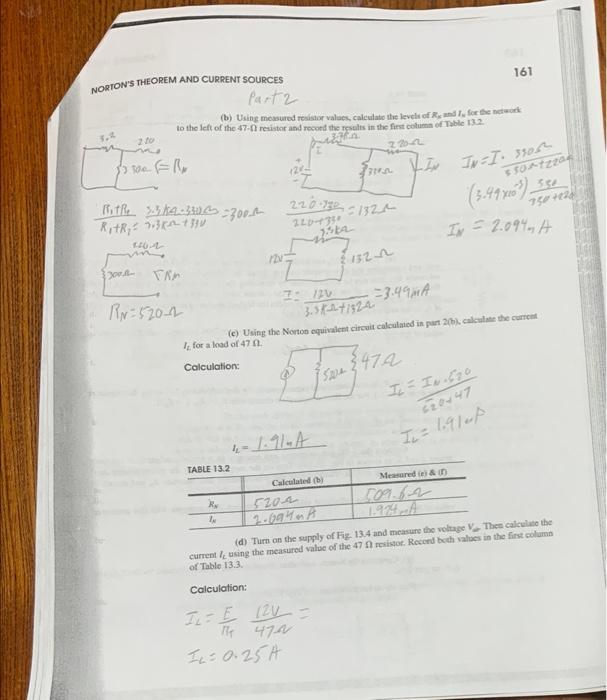 Table 13 3 100 Fle144 47 0 100 Norton Eq Norton Equi 12v Va 12v 1 1 4 How Do The Calculated Part 2 E And Measured 8