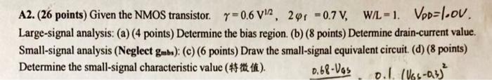 A2 26 Points Given The Nmos Transistor R 0 6 V1a 2or 0 7 V Wl 1 Vppalcov Large Signal Analysis A 4 Points 2
