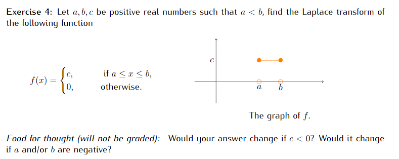 Exercise 4 Let A B C Be Positive Real Numbers Such That A B Find The Laplace Transform Of The Following Function F 0 1