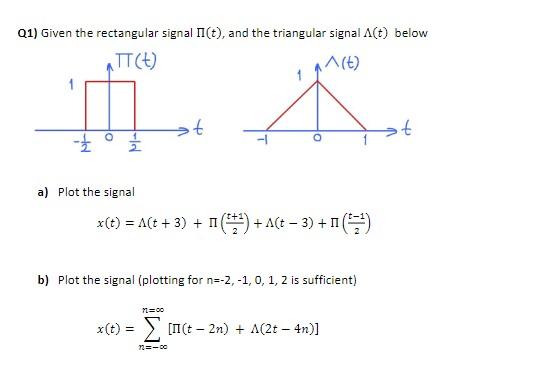 Q1 Given The Rectangular Signal T And The Triangular Signal A T Below Ttct T 1 Ot Ot A Plot The Signal X T A 1
