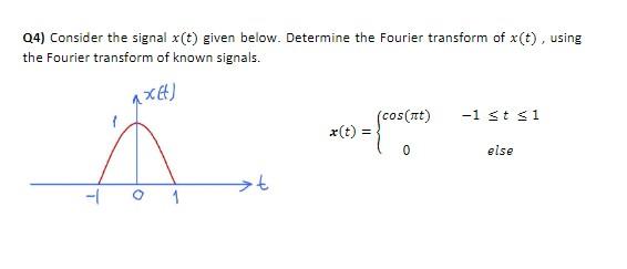 Q4 Consider The Signal X T Given Below Determine The Fourier Transform Of X T Using The Fourier Transform Of Known 1