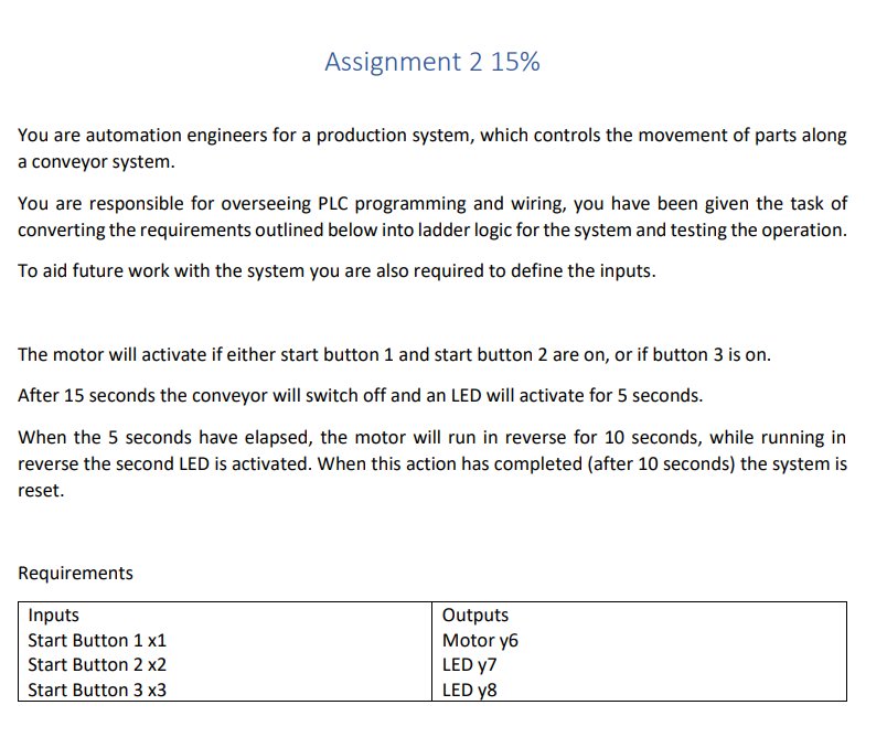 Assignment 2 15 You Are Automation Engineers For A Production System Which Controls The Movement Of Parts Along A Conv 1