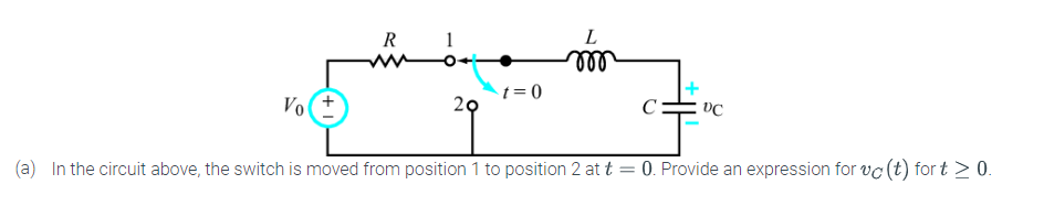 R L M T 0 Vo 20 Dc A In The Circuit Above The Switch Is Moved From Position 1 To Position 2 At T 0 Provide An Ex 1