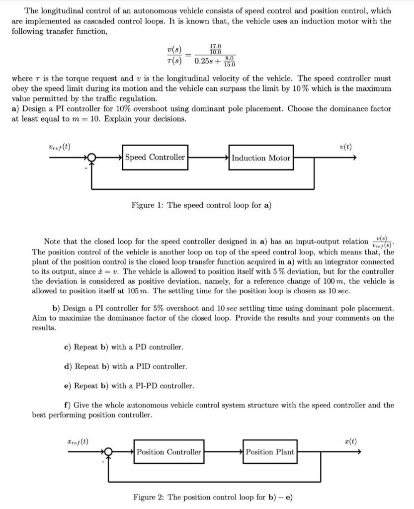 The Longitudinal Control Of An Autonomous Vehicle Consists Of Speed Control And Position Control Which Are Implemented 1