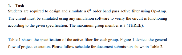 1 Task Students Are Required To Design And Simulate A 6th Order Band Pass Active Filter Using Op Amp The Circuit Must 1