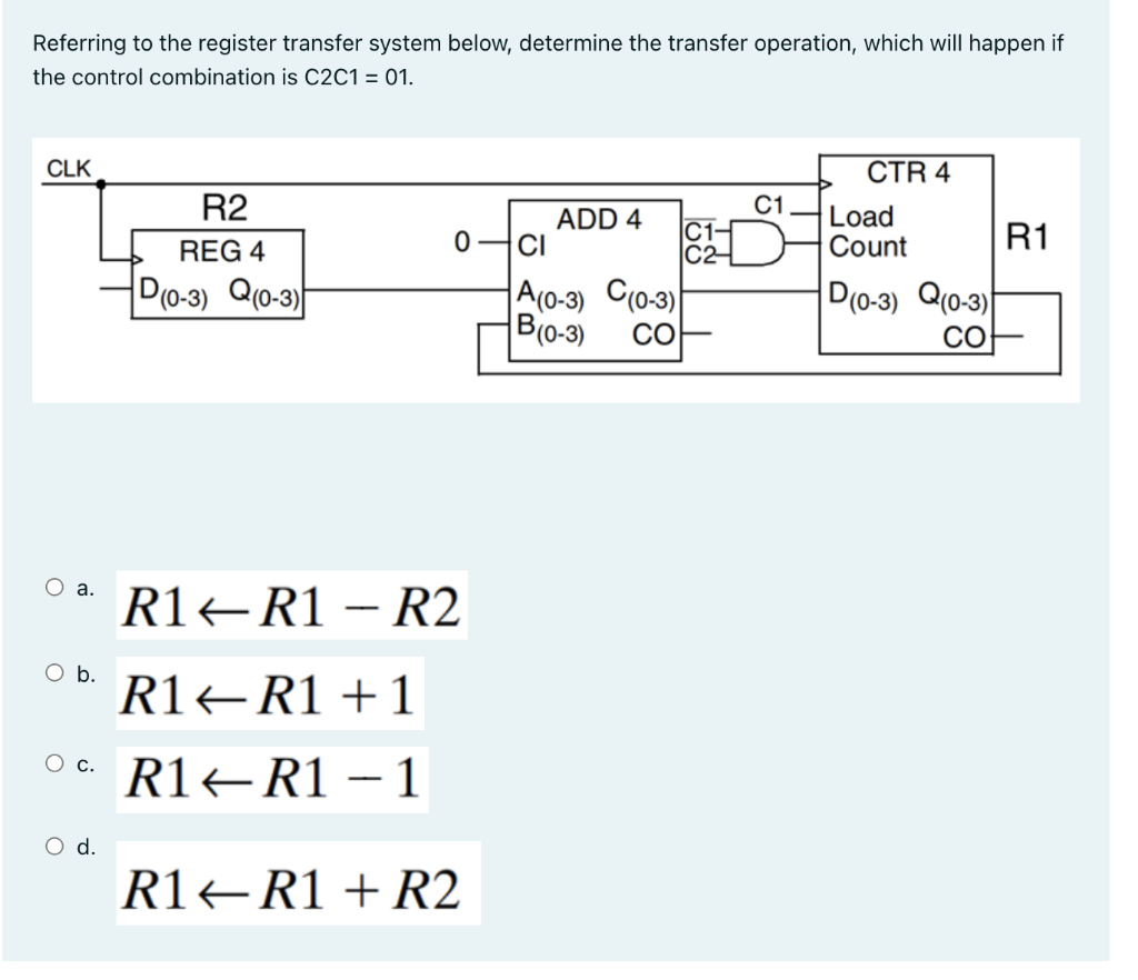 Referring To The Register Transfer System Below Determine The Transfer Operation Which Will Happen If The Control Comb 1