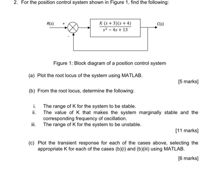 2 For The Position Control System Shown In Figure 1 Find The Following R S K S 3 S 4 S2 4s 13 C S Figur 1