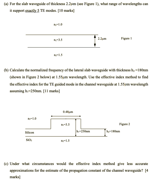 A For The Slab Waveguide Of Thickness 2 2um See Figure 1 What Range Of Wavelengths Can It Support Exactly 5 Te Mode 1