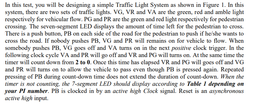 In This Test You Will Be Designing A Simple Traffic Light System As Shown In Figure 1 In This System There Are Two Se 1