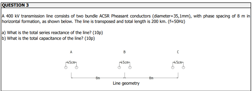 Question 3 A 400 Kv Transmission Line Consists Of Two Bundle Acsr Pheasant Conductors Diameter 35 1mm With Phase Spac 1
