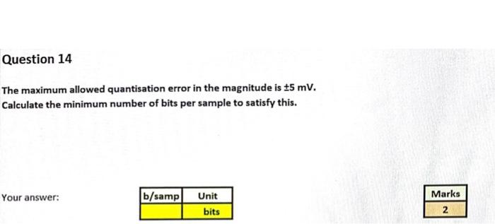 Question 14 The Maximum Allowed Quantisation Error In The Magnitude Is T5 Mv Calculate The Minimum Number Of Bits Per S 1
