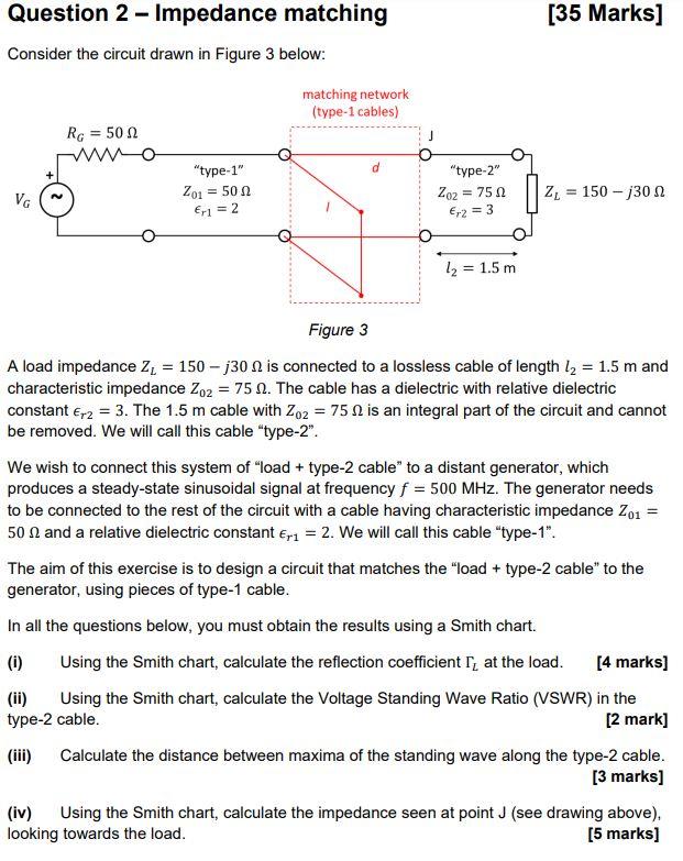 35 Marks Question 2 Impedance Matching Consider The Circuit Drawn In Figure 3 Below Matching Network Type 1 Cables 1
