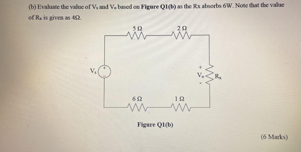 B Evaluate The Value Of Vs And V Based On Figure Q1 B As The Rx Absorbs 6w Note That The Value Of Rx Is Given As 42 1