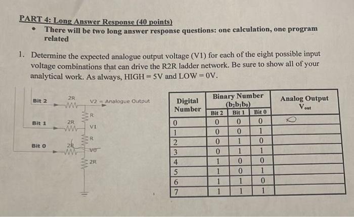 Part 4 Long Answer Response 40 Points There Will Be Two Long Answer Response Questions One Calculation One Progra 1