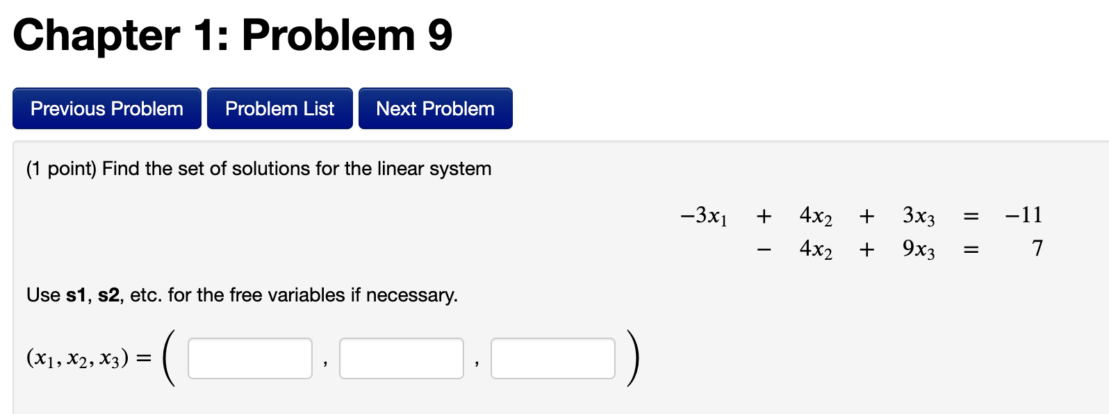 Chapter 1 Problem 9 Previous Problem Problem List Next Problem 1 Point Find The Set Of Solutions For The Linear Syste 1