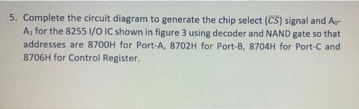 5 Complete The Circuit Diagram To Generate The Chip Select Cs Signal And Ao Afor The 8255 1 0 Ic Shown In Figure 3 U 1