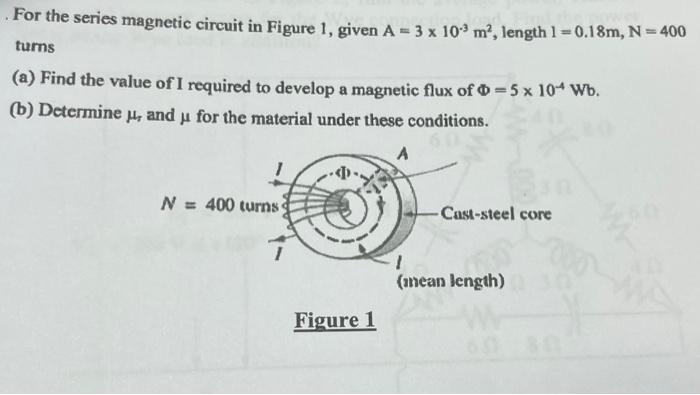 For The Series Magnetic Circuit In Figure 1 Given A 3 X 102 M Length 1 0 18m N 400 Turns A Find The Value Of 1