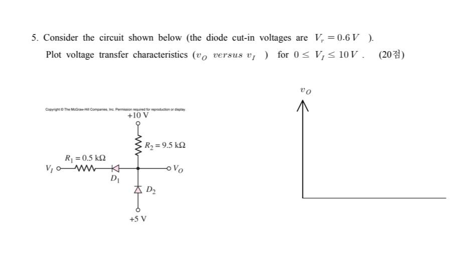 5 Consider The Circuit Shown Below The Diode Cut In Voltages Are V 0 6 V Plot Voltage Transfer Characteristics V 1