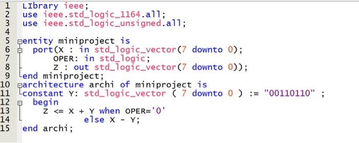 1 Library Ieee 2 Use Ieee Std Logic 1164 All Use Ieee Std Logic Unsigned All 4 5 Pentity Miniproject Is 6 Port X In 1