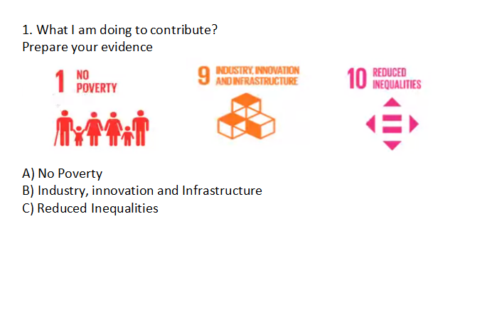 1 What I Am Doing To Contribute Prepare Your Evidence No Industry Innovation 1 Poverty And Infrastructure 10 Reduced 1