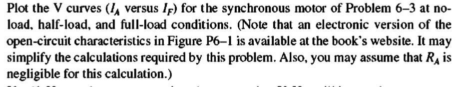Plot The V Curves 1a Versus Lf For The Synchronous Motor Of Problem 6 3 At No Load Half Load And Full Load Conditio 1