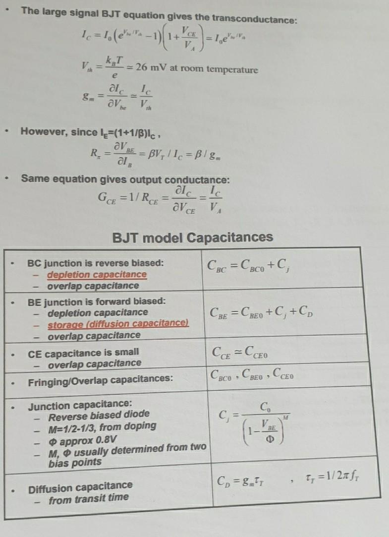 The Large Signal Bjt Equation Gives The Transconductance Vce 1 Le Bole 1 1 K 26 Mv At Room Temperature E Al 1