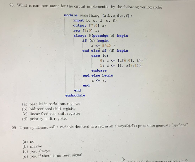 28 What Is Common Name For The Circuit Implemented By The Following Verilog Code Module Something A B C D E F Input 1