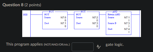 Question 8 2 Points 000 Not Not Source Not Not Source And Bitwise And Source Dest N70 0 N7 1 0 N7 2 0 N73 0 Dest Sourc 1