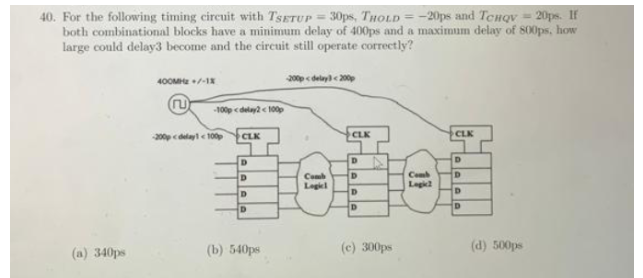 40 For The Following Timing Circuit With Tsetup 30ps Thold 20ps And Tchqv 20ps If Both Combinational Blocks Ha 1