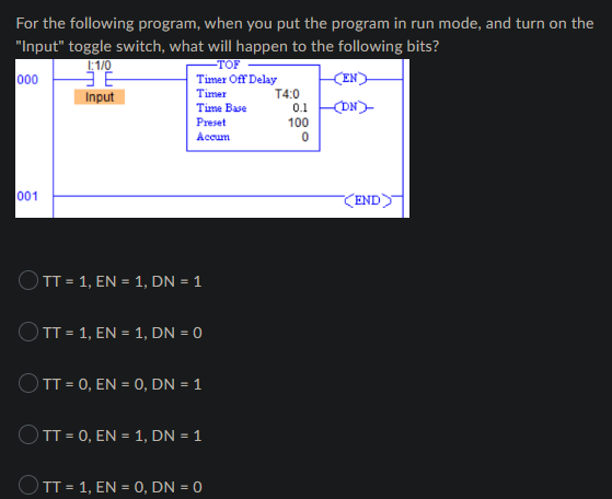 For The Following Program When You Put The Program In Run Mode And Turn On The Input Toggle Switch What Will Happen 1