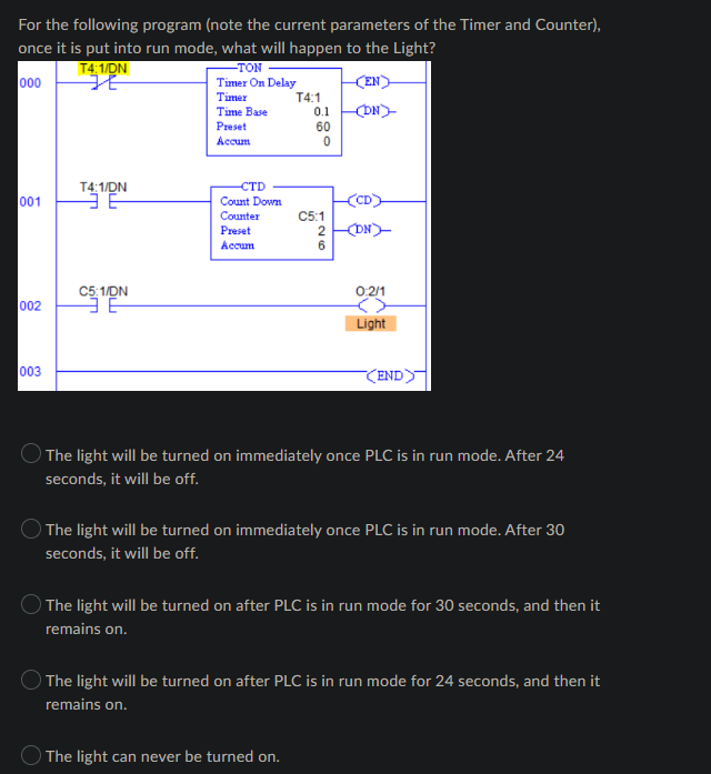 For The Following Program Note The Current Parameters Of The Timer And Counter Once It Is Put Into Run Mode What Wil 1