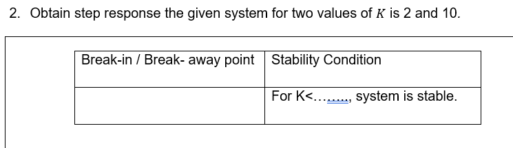 The Characteristic Equation Of The System Is 1 G 0 With G S K S2 2s 2 S S 4 S 3 2 Obtain Step Resp 2