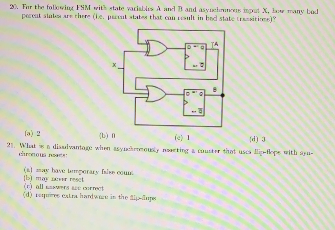 20 For The Following Fsm With State Variables A And B And Asynchronous Input X How Many Bad Parent States Are There I 1