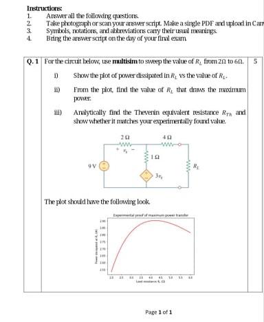 Instructions 1 Answer All The Following Questions 2 Take Photograph Or Scan Your Answer Script Make A Single Pdf And 1